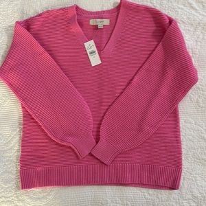 Loft Split Neck Sweater Barbie Pink XS